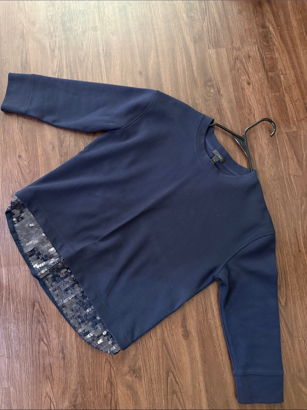 J. Crew Navy Pullover with Sequin Hem